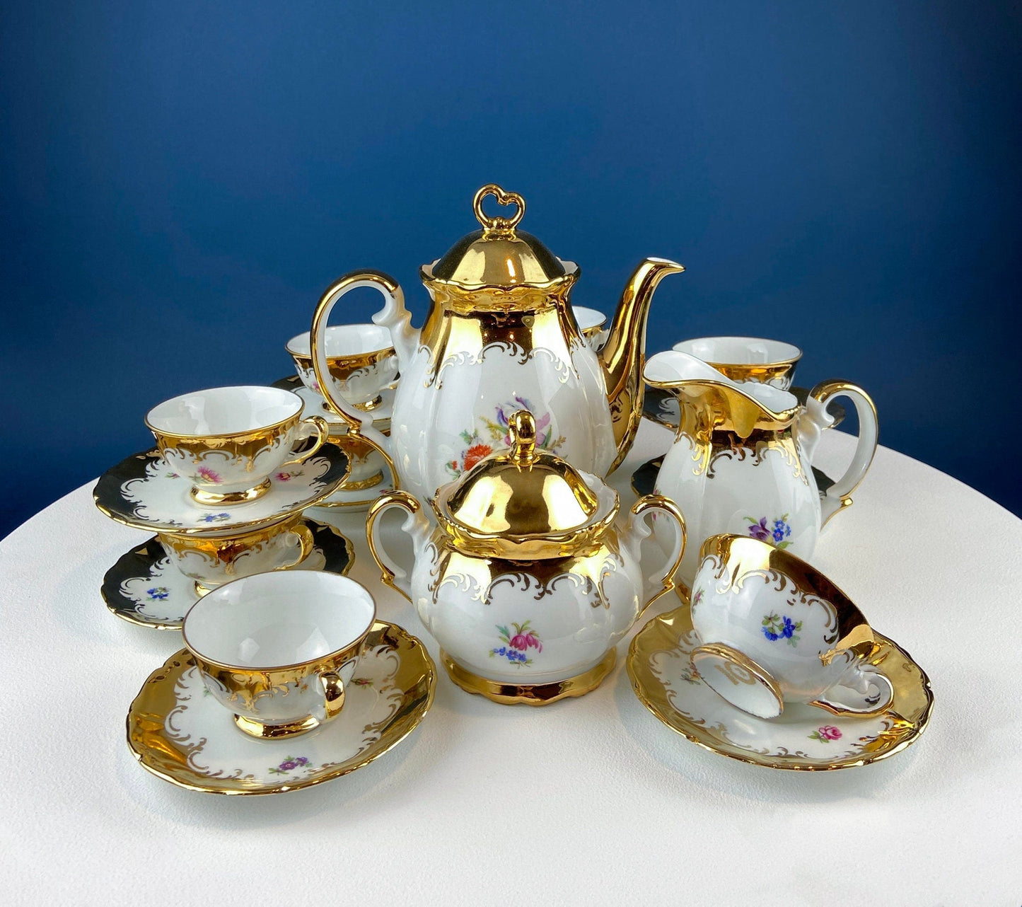 Gold Demitasse Tea Set: Prussian Hand-Painted Coffee/Tea Service for Two - Tampa Home & Garden Store