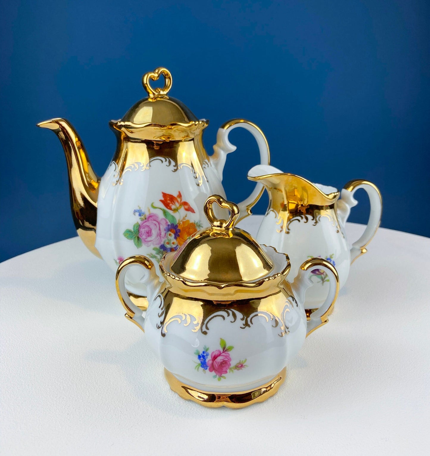Gold Demitasse Tea Set: Prussian Hand-Painted Coffee/Tea Service for Two - Tampa Home & Garden Store