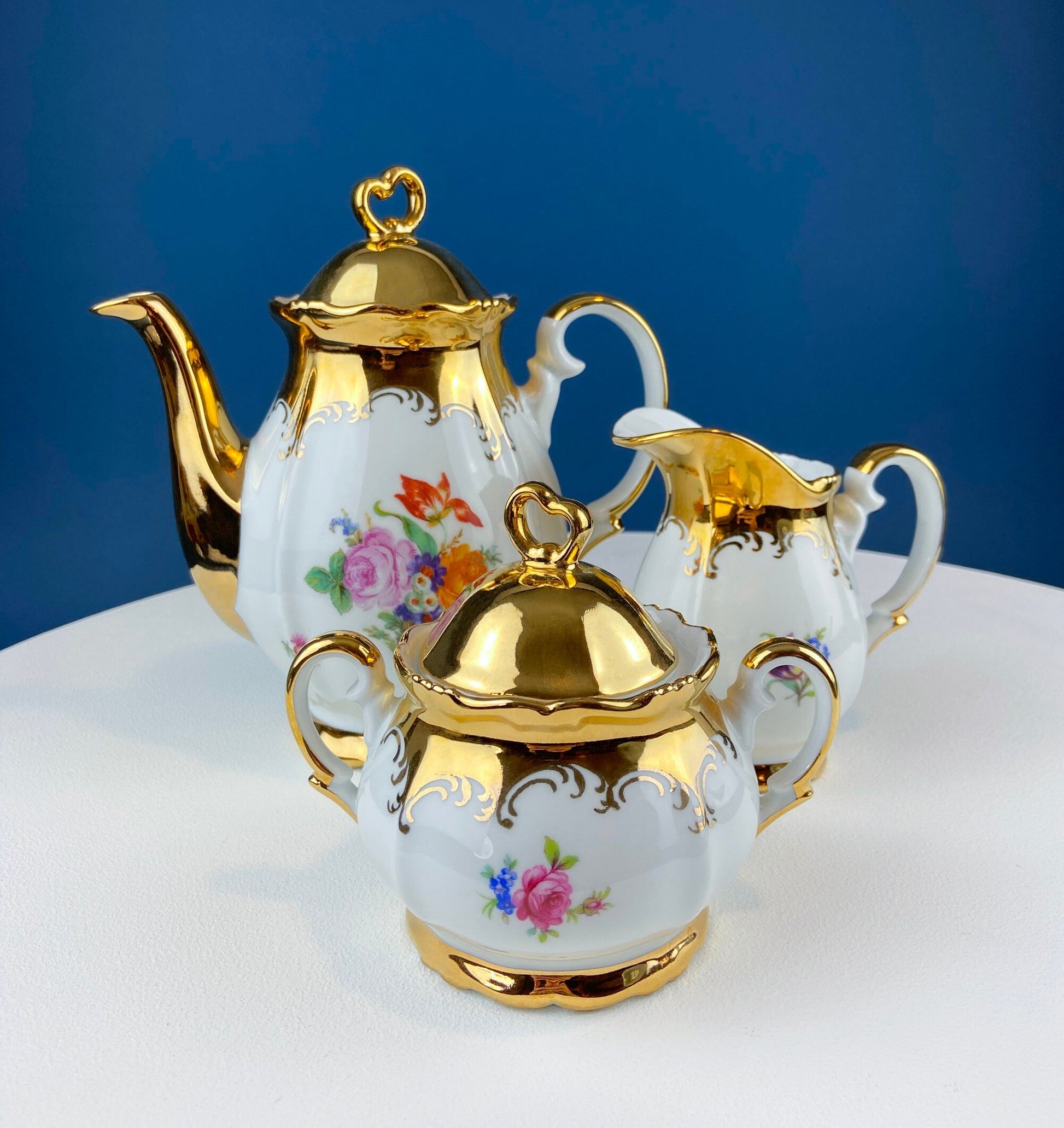 Gold Demitasse Tea Set: Prussian Hand-Painted Coffee/Tea Service for Two - Tampa Home & Garden Store
