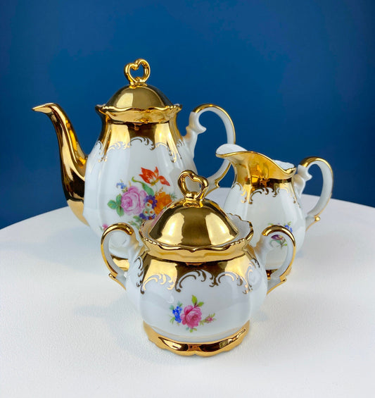 Gold Demitasse Tea Set: Prussian Hand-Painted Coffee/Tea Service for Two - Tampa Home & Garden Store