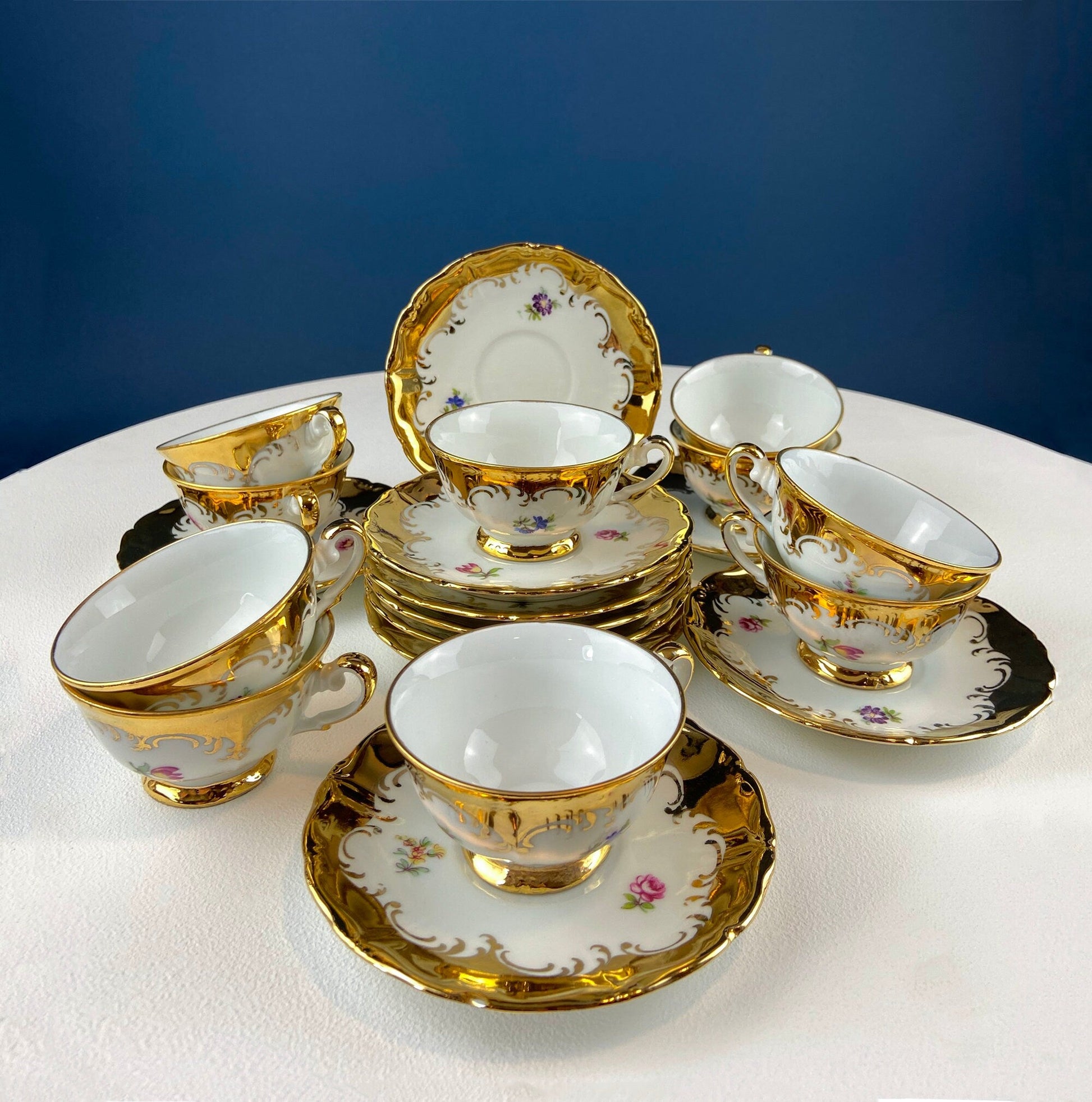 Gold Demitasse Tea Set: Prussian Hand-Painted Coffee/Tea Service for Two - Tampa Home & Garden Store