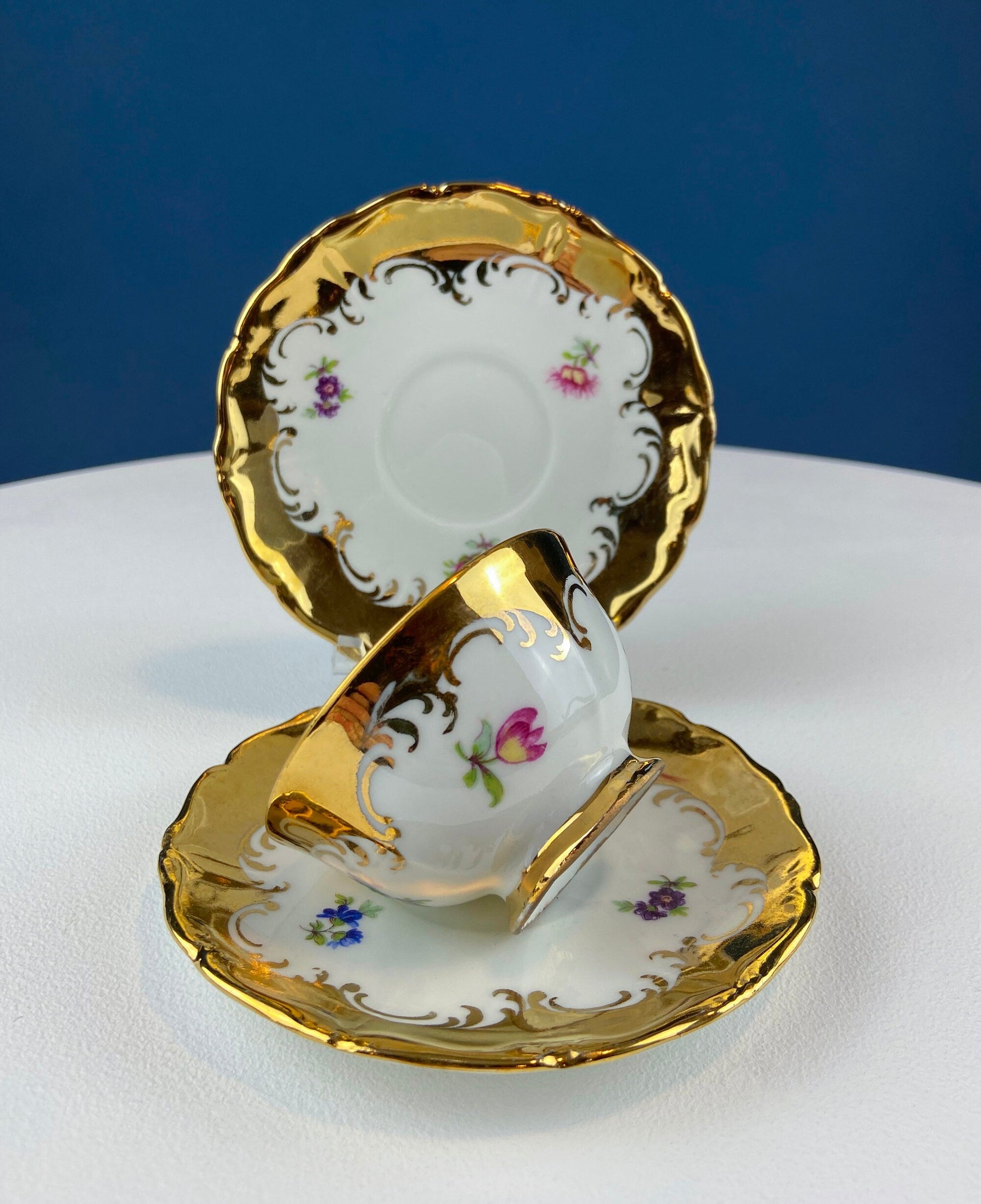 Gold Demitasse Tea Set: Prussian Hand-Painted Coffee/Tea Service for Two - Tampa Home & Garden Store