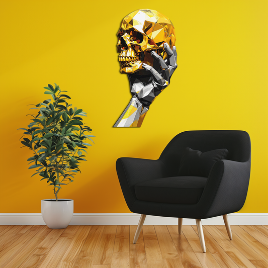 Gold Skull & Robot Hand Metal Wall Art – Futuristic UV Decor-KAFUVM013 - Tampa Home & Garden Store