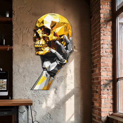 Gold Skull & Robot Hand Metal Wall Art – Futuristic UV Decor-KAFUVM013 - Tampa Home & Garden Store