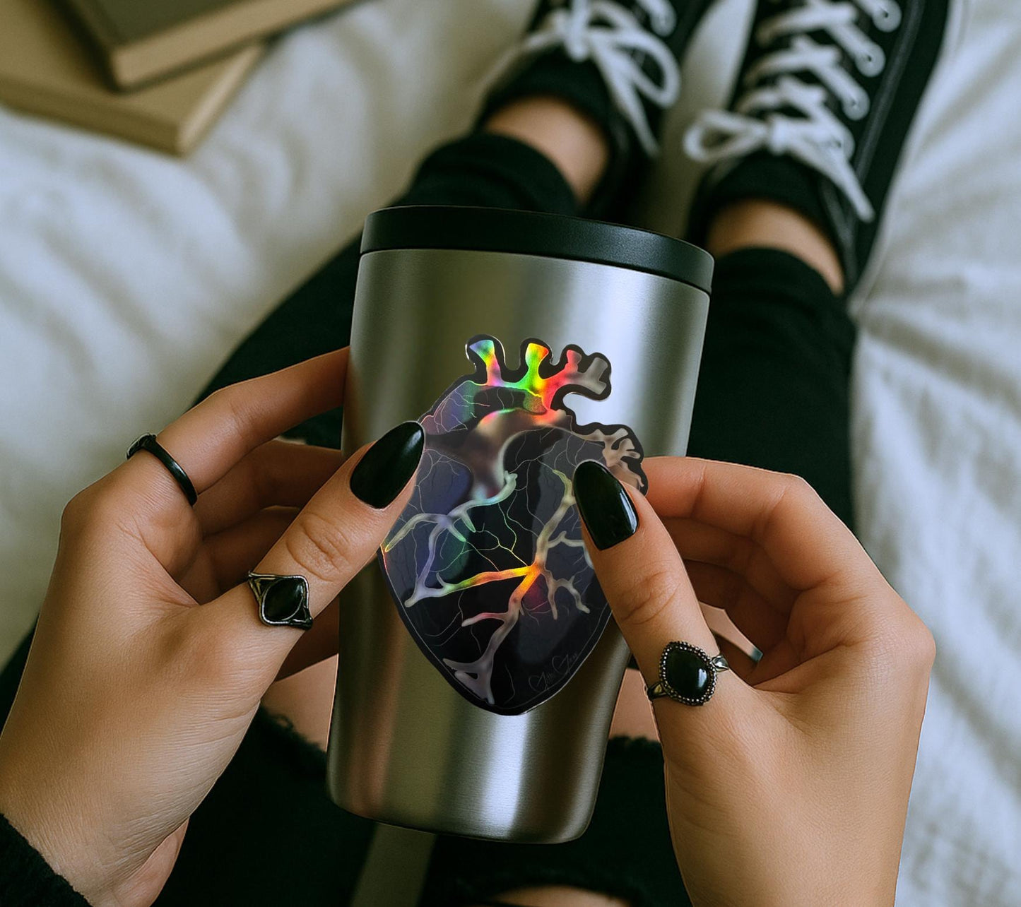 Gold Vein Anatomical Heart Sticker: Gothic X-Ray Vinyl Decal - Tampa Home & Garden Store