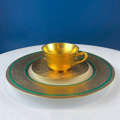 Gold on Gold Cup and Saucer by Wheeling, Germany, Paired with Stunning Gilded Hutschenreuther Serving Plate. Tea Set. Luxury Living. - Tampa Home & Garden Store
