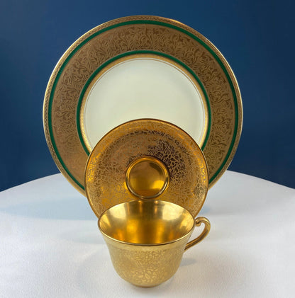 Gold on Gold Cup and Saucer by Wheeling, Germany, Paired with Stunning Gilded Hutschenreuther Serving Plate. Tea Set. Luxury Living. - Tampa Home & Garden Store