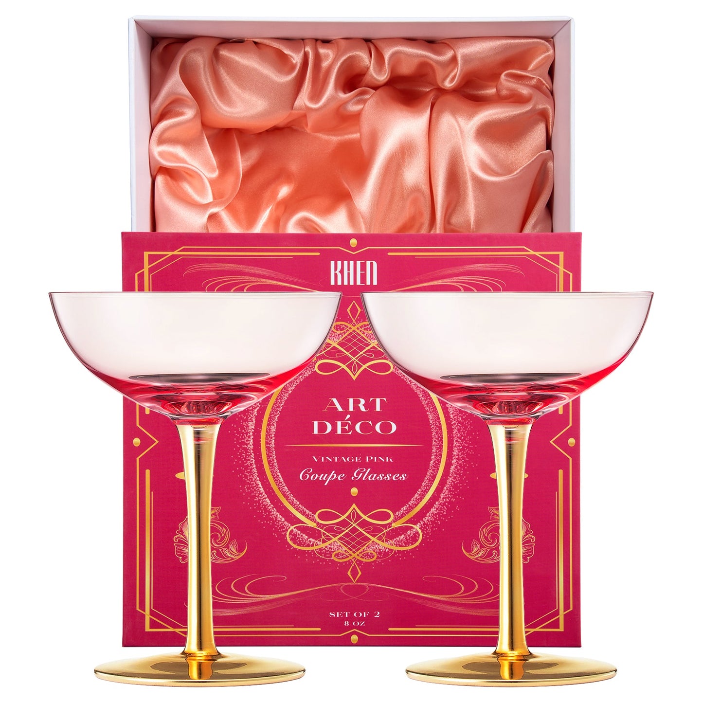 Deco Pink Cocktail Coupe Glass Set Of Two