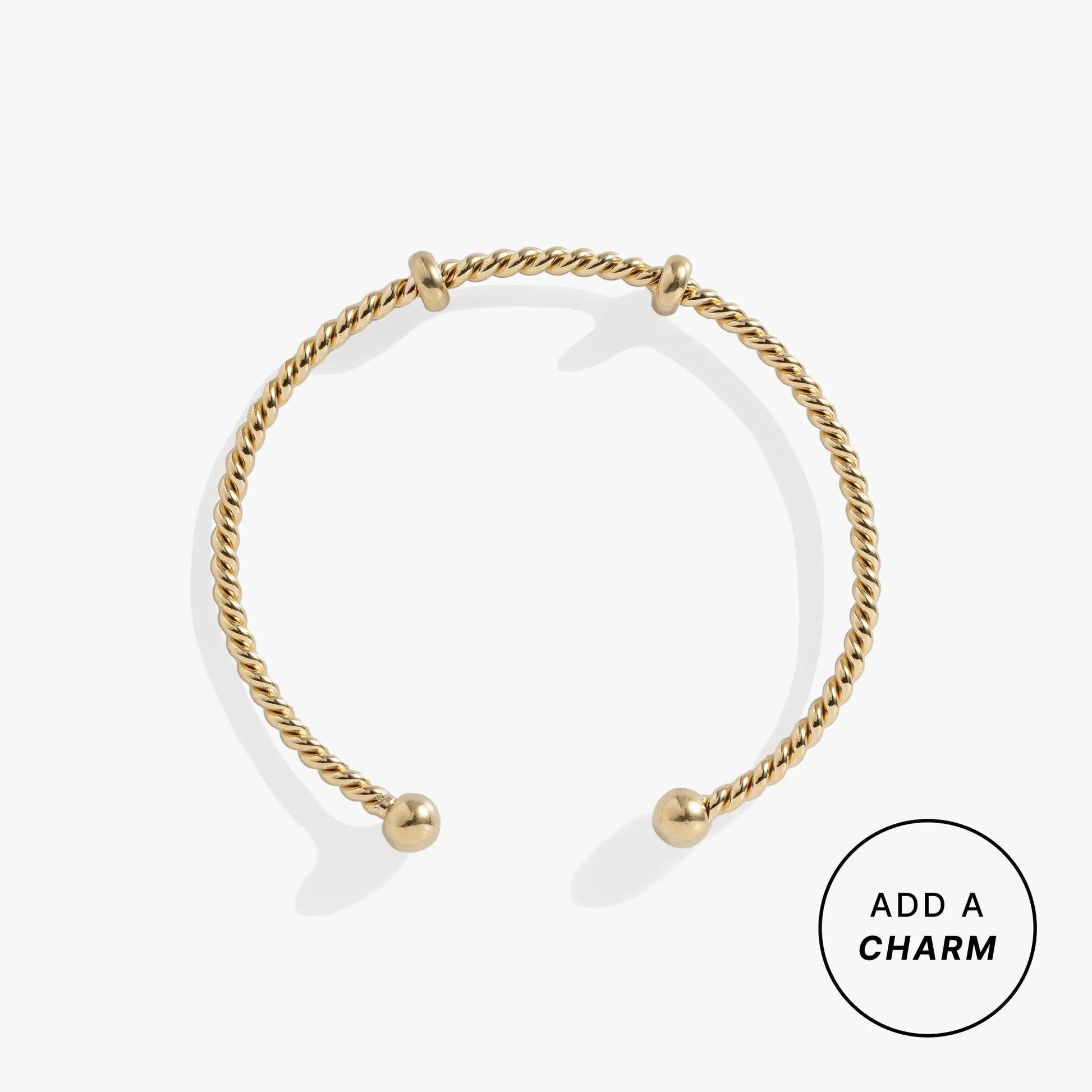 Gold-tone French Rope Charm Bracelet Cuff by Alex and Ani with rope and end beads on Tampa Home & Garden Store