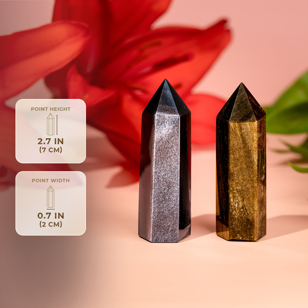 The Upper Hand Gold & Silver Sheen Obsidian Points, obsidian obelisks by Conscious Items on Tampa Home & Garden Store