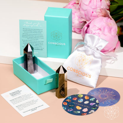 The Upper Hand Gold & Silver Sheen Obsidian Points pair in turquoise box by Conscious Items on Tampa Home & Garden Store