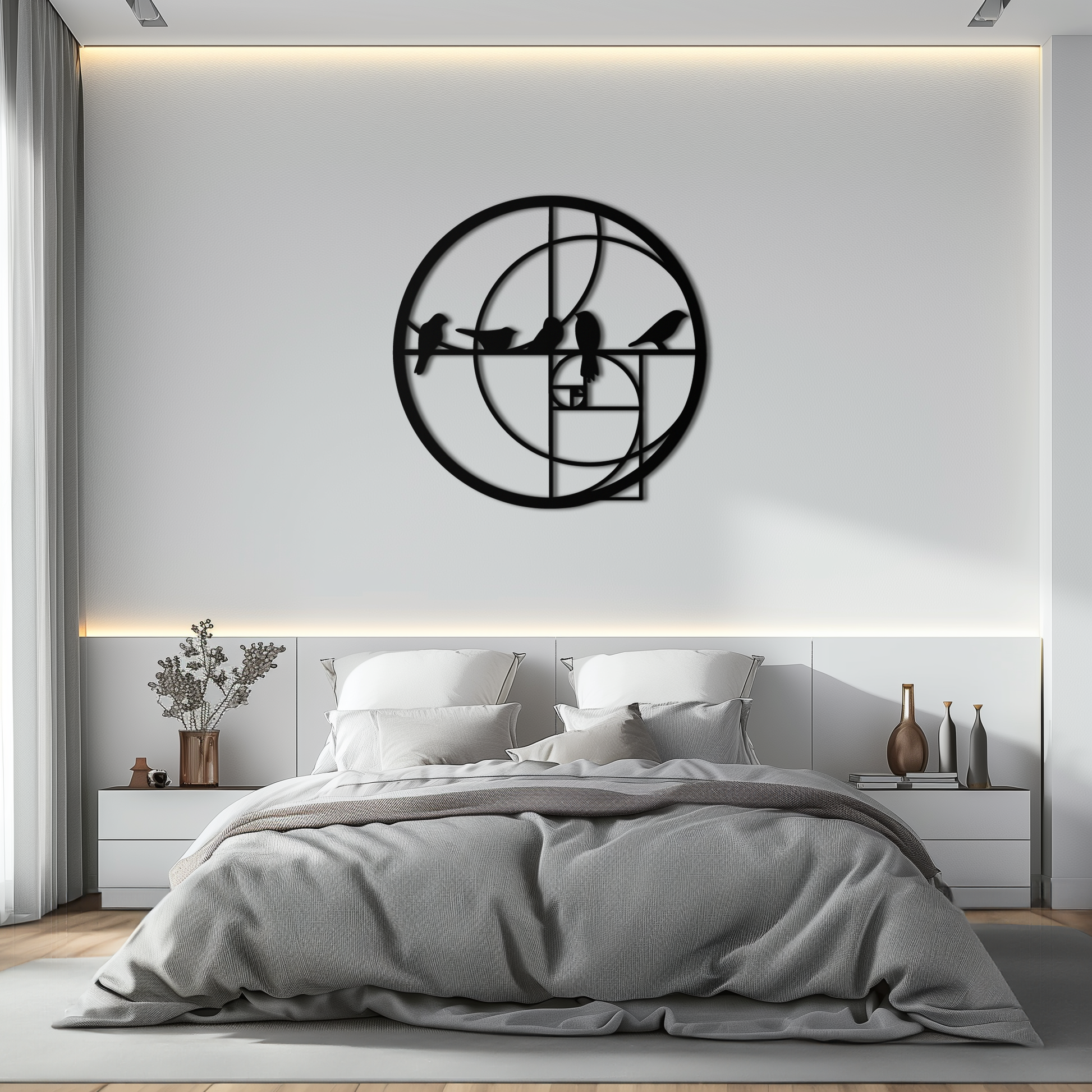 Golden Ratio Birds Metal Wall Art – Fibonacci Spiral and Birds Silhouette Black Steel Decor for Modern Interiors- KAF410 - Tampa Home & Garden Store