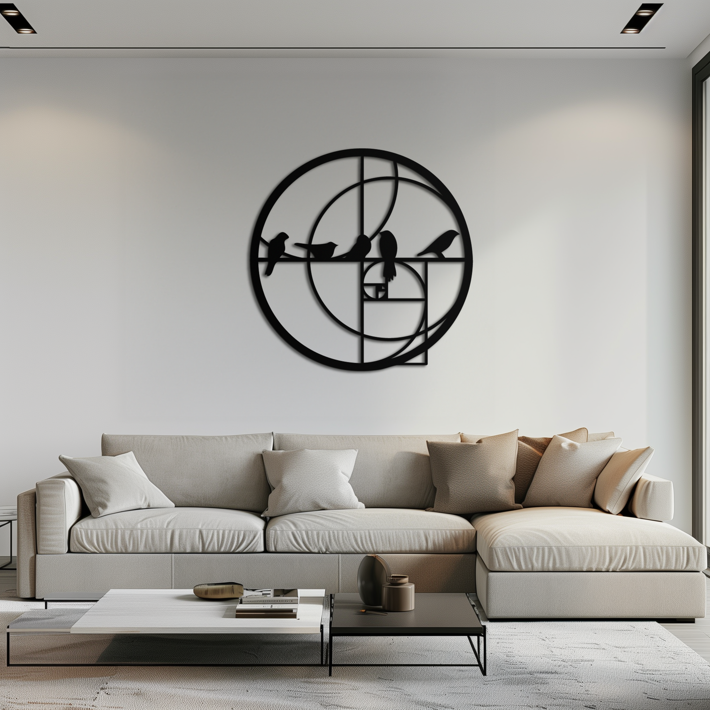 Golden Ratio Birds Metal Wall Art – Fibonacci Spiral and Birds Silhouette Black Steel Decor for Modern Interiors- KAF410 - Tampa Home & Garden Store