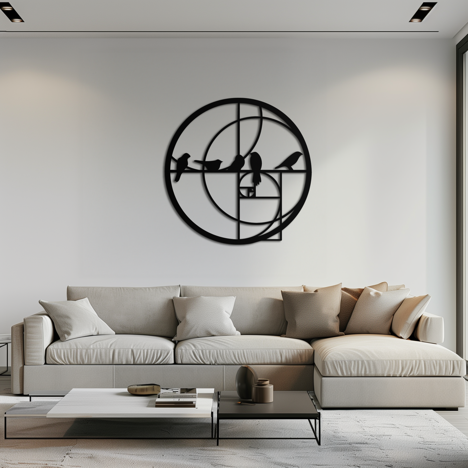 Golden Ratio Birds Metal Wall Art – Fibonacci Spiral and Birds Silhouette Black Steel Decor for Modern Interiors- KAF410 - Tampa Home & Garden Store