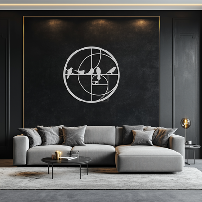 Golden Ratio Birds Metal Wall Art – Fibonacci Spiral and Birds Silhouette Black Steel Decor for Modern Interiors- KAF410 - Tampa Home & Garden Store