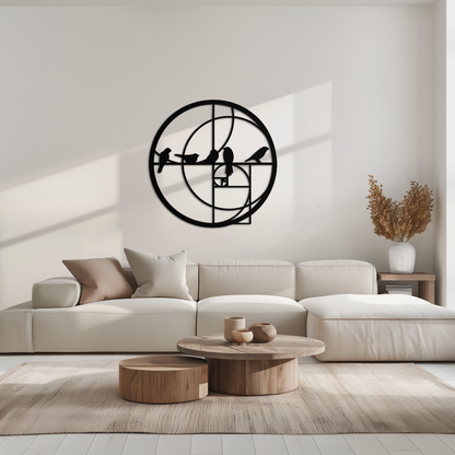 Golden Ratio Birds Metal Wall Art – Fibonacci Spiral and Birds Silhouette Black Steel Decor for Modern Interiors- KAF410 - Tampa Home & Garden Store