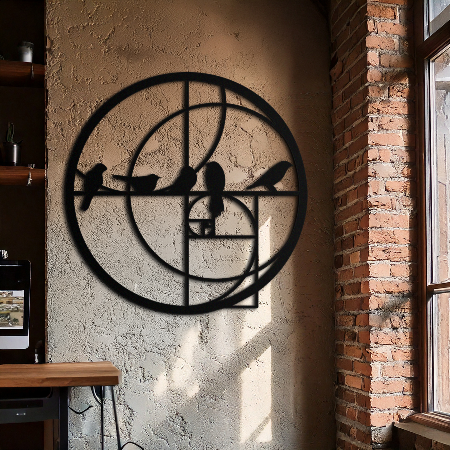 Golden Ratio Birds Metal Wall Art – Fibonacci Spiral and Birds Silhouette Black Steel Decor for Modern Interiors- KAF410 - Tampa Home & Garden Store
