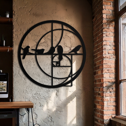 Golden Ratio Birds Metal Wall Art – Fibonacci Spiral and Birds Silhouette Black Steel Decor for Modern Interiors- KAF410 - Tampa Home & Garden Store