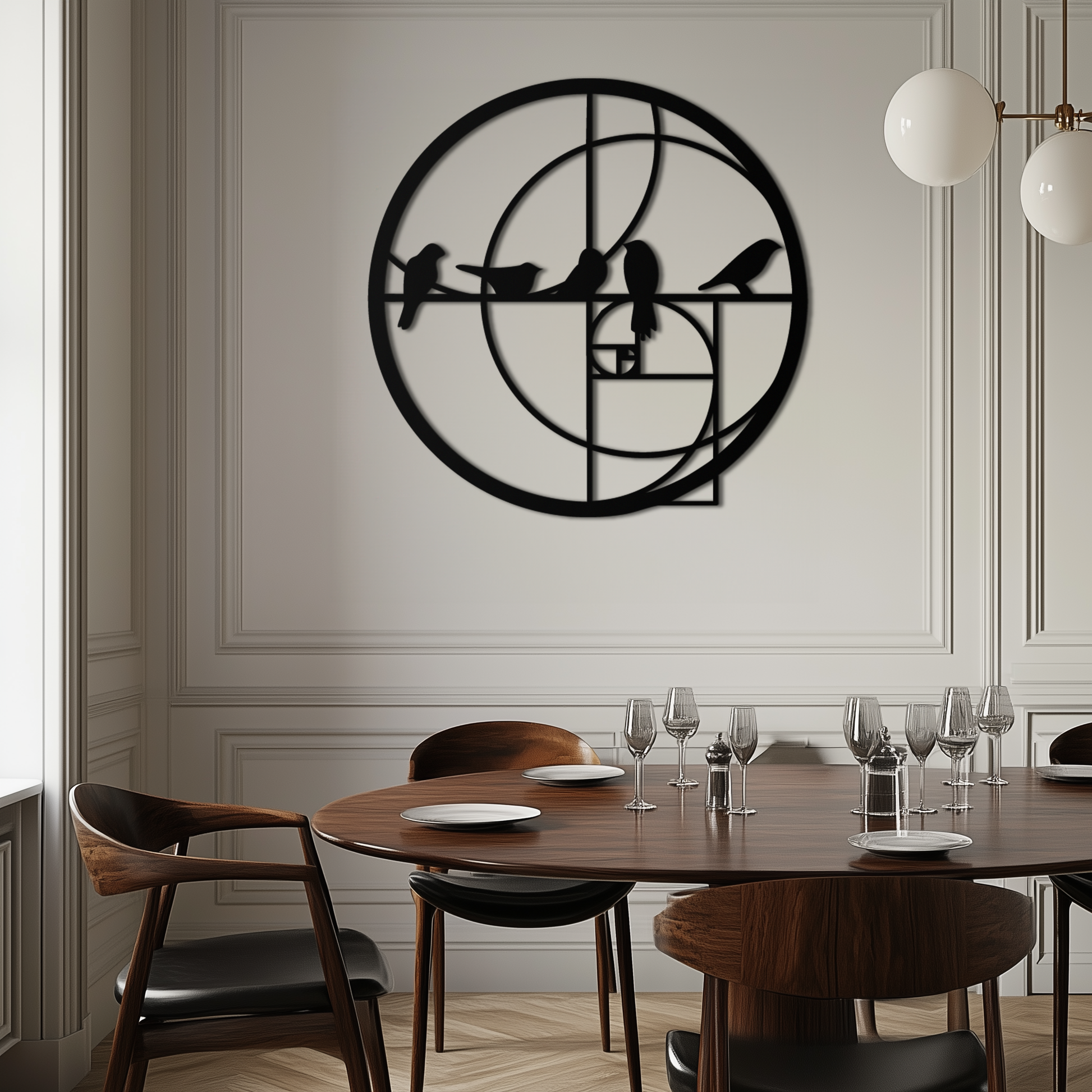 Golden Ratio Birds Metal Wall Art – Fibonacci Spiral and Birds Silhouette Black Steel Decor for Modern Interiors- KAF410 - Tampa Home & Garden Store