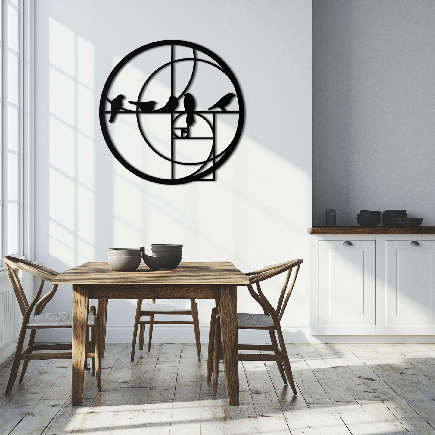Golden Ratio Birds Metal Wall Art – Fibonacci Spiral and Birds Silhouette Black Steel Decor for Modern Interiors- KAF410 - Tampa Home & Garden Store