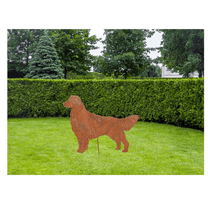 Golden Retriever statue rusty metal lawn ornament in yard on Tampa Home & Garden Store