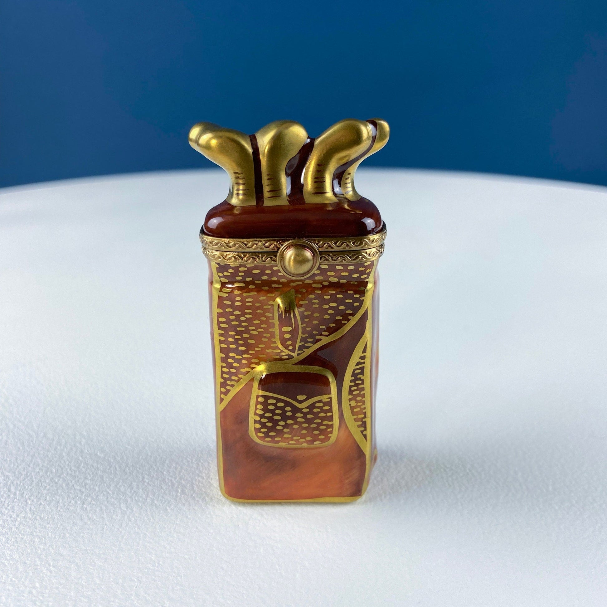 Golf Club Bag Collectible Porcelain Limoges Box.  Miniature Hand Painted Pill or Trinket Box. Gift for Golfing Dad, Buddy, Him Her. - Tampa Home & Garden Store