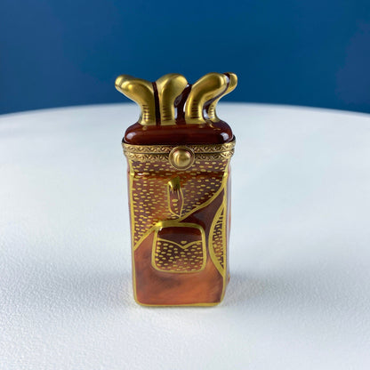 Golf Club Bag Collectible Porcelain Limoges Box.  Miniature Hand Painted Pill or Trinket Box. Gift for Golfing Dad, Buddy, Him Her. - Tampa Home & Garden Store