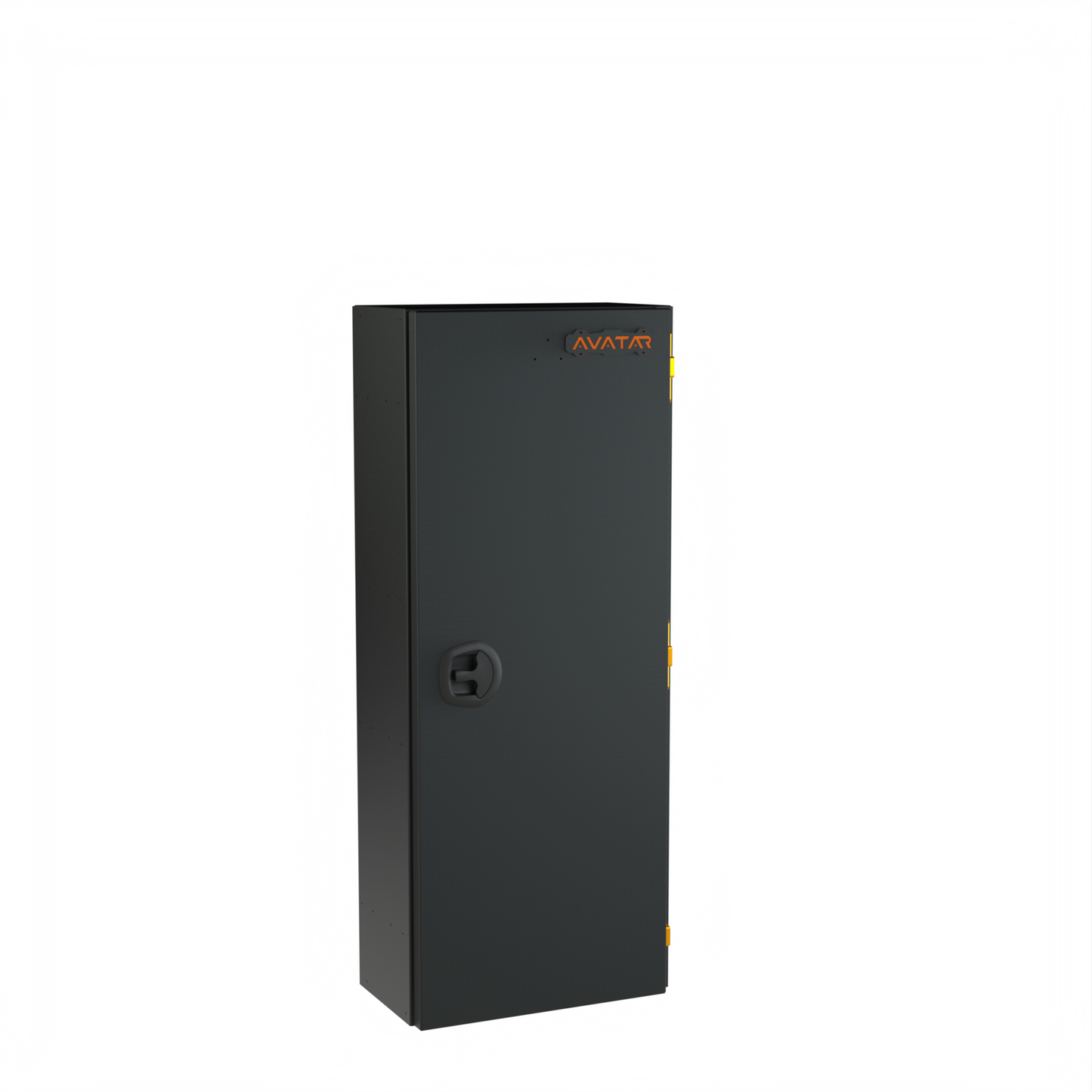 Avatar Caddie Storage Box in black metal with orange Avatar logo, golf bag accessory on Tampa Home & Garden Store