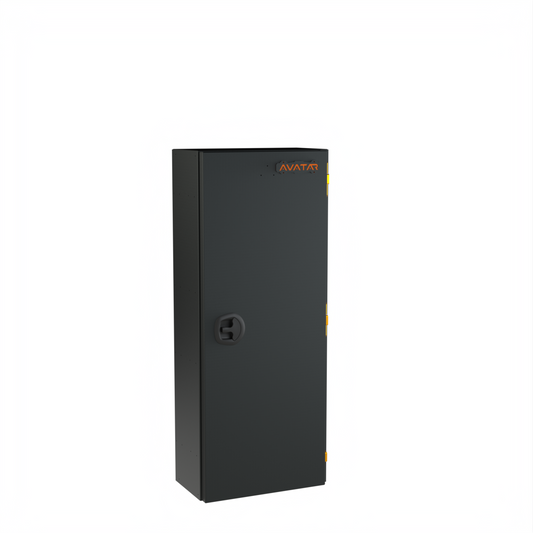 Avatar Caddie Storage Box in black metal with orange Avatar logo, golf bag accessory on Tampa Home & Garden Store