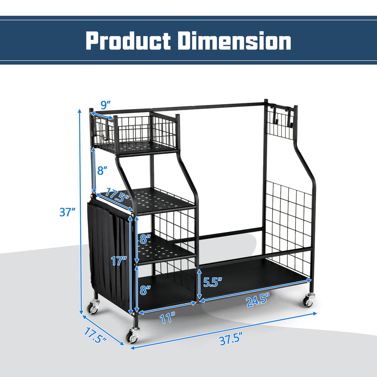 Double Golf Bag Organizer DirectDeals with lockable universal wheels and dual baskets on Tampa Home & Garden Store