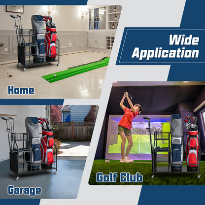 Double Golf Bag Organizer DirectDeals black cart with lockable wheels red and blue bags on Tampa Home & Garden Store