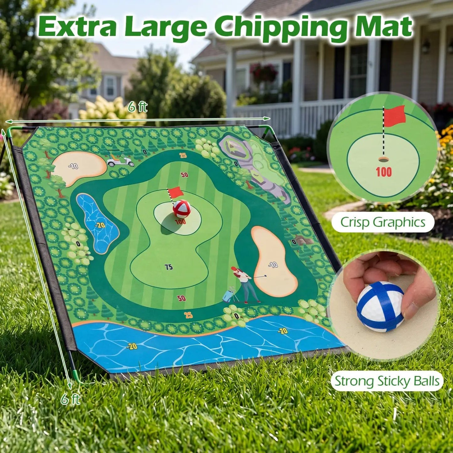 Golf Chipping Practice Net 71x71 Inch With Clubs