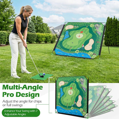 Golf Chipping Practice Net 71x71 Inch With Clubs