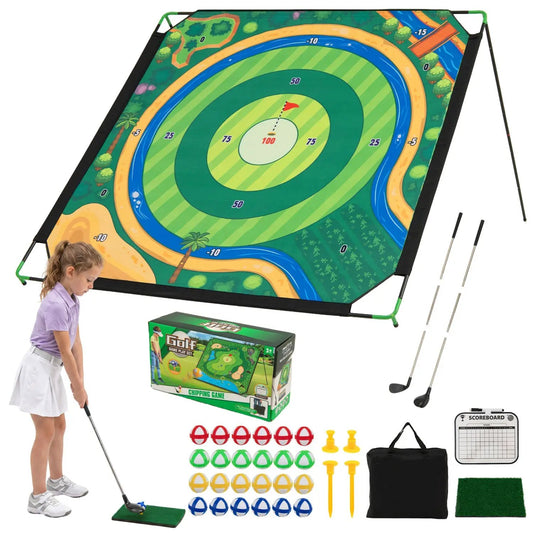 Golf chipping practice set with 71x71 inch mat and adjustable DirectDeals clubs includes balls on Tampa Home & Garden Store