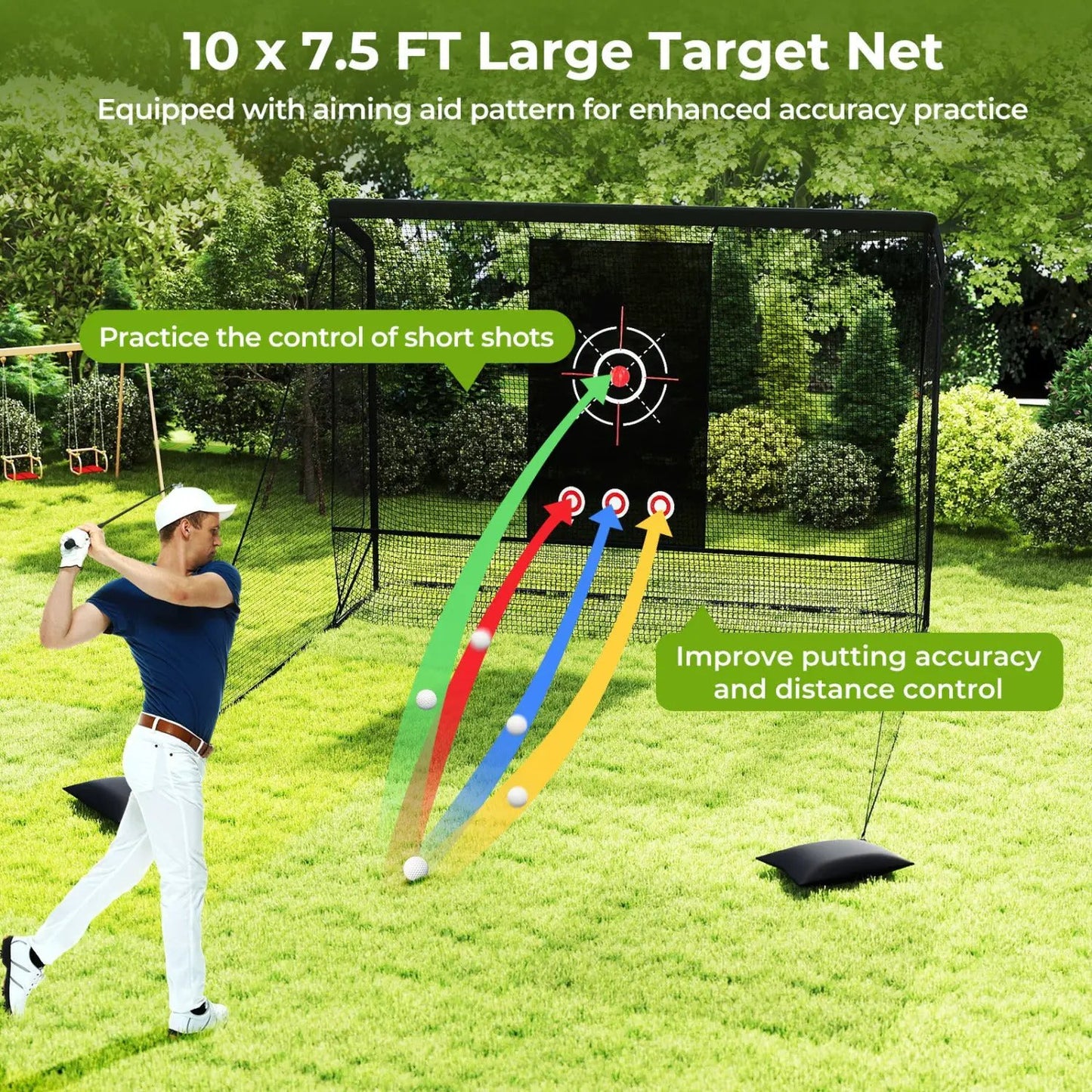 Golf Practice Net with Dual Barriers and Frame