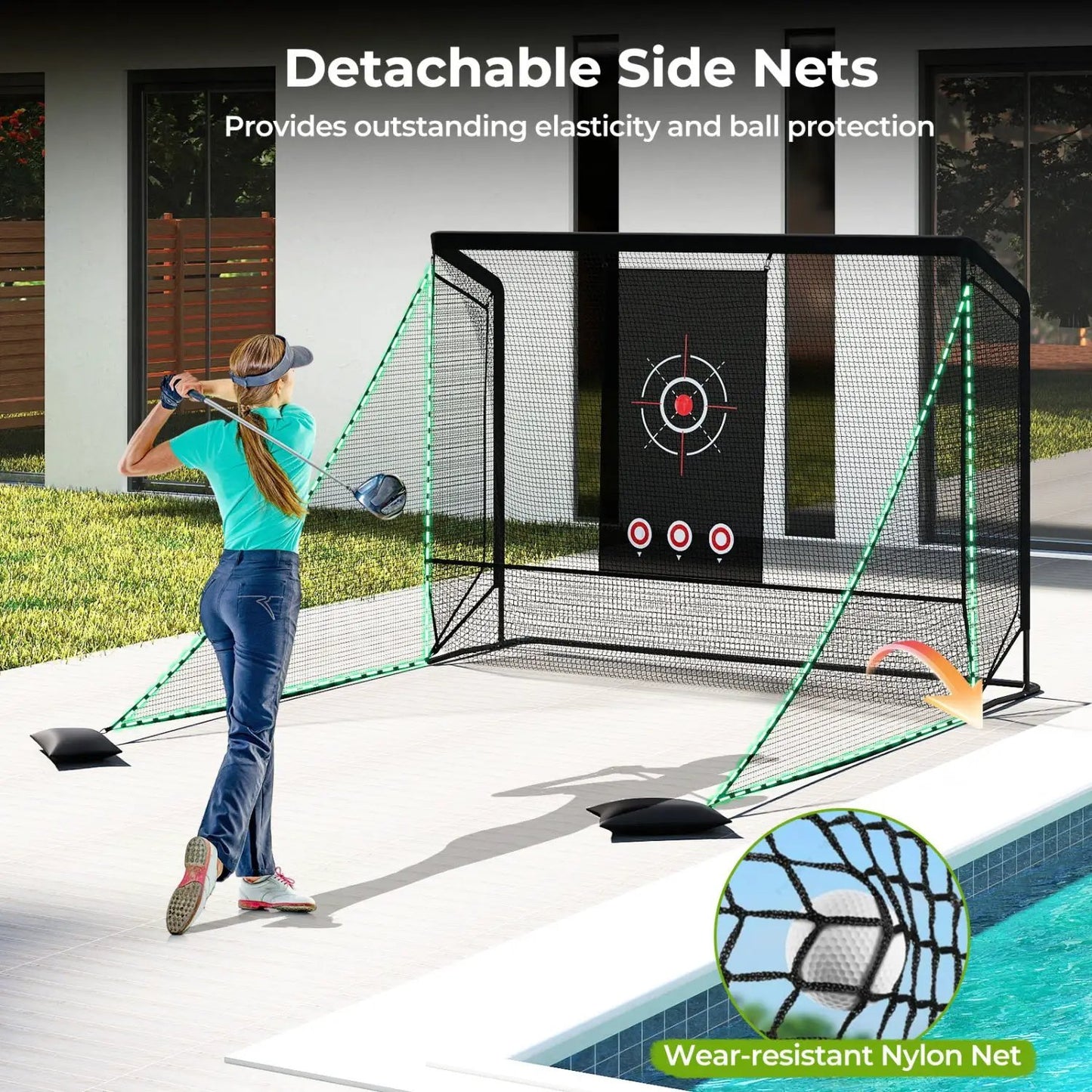 Golf Practice Net with Dual Barriers and Frame