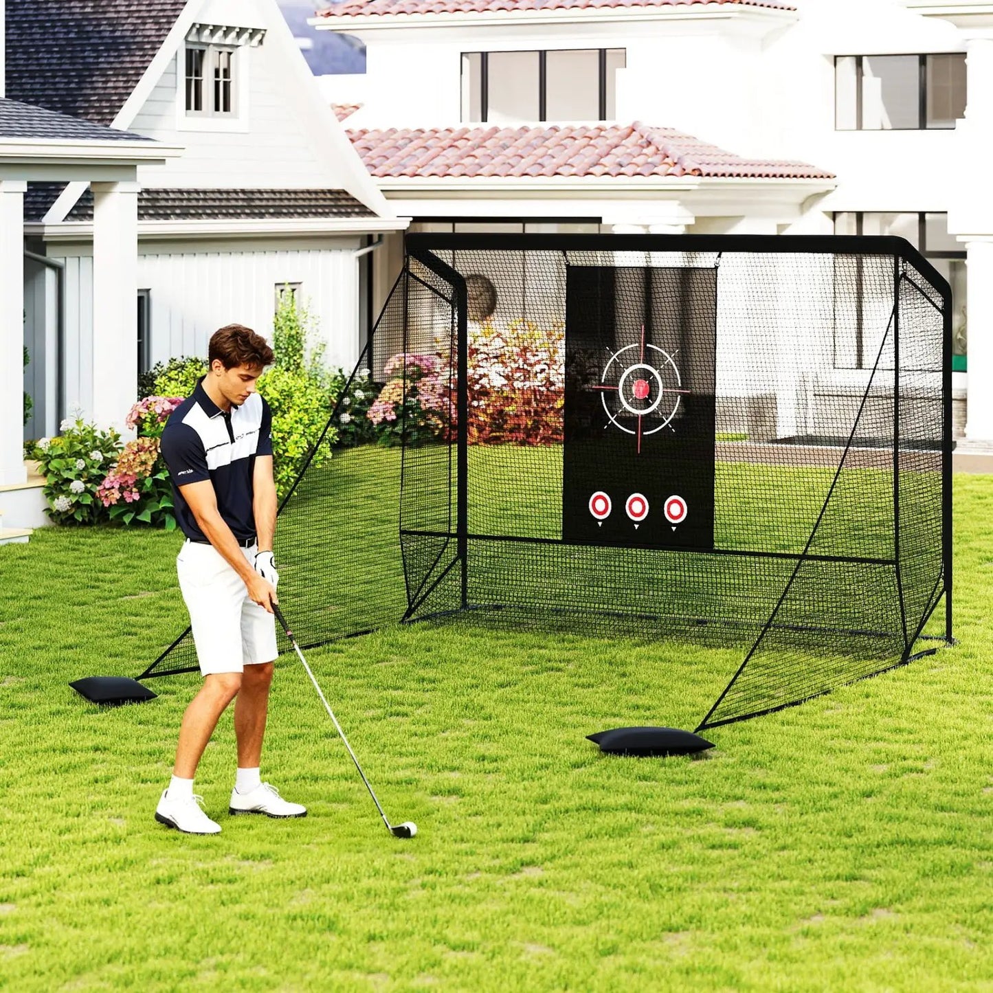 Golf Practice Net with Dual Barriers and Frame