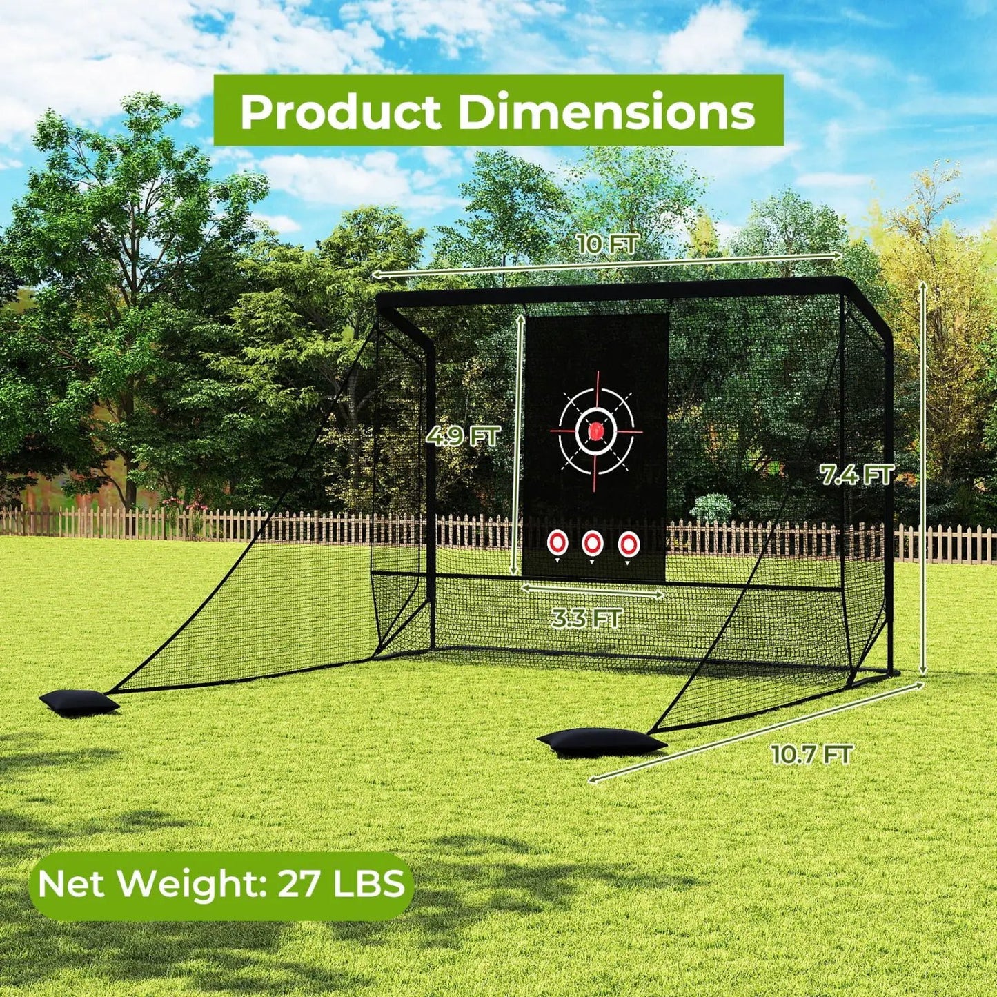 Golf Practice Net with Dual Barriers and Frame