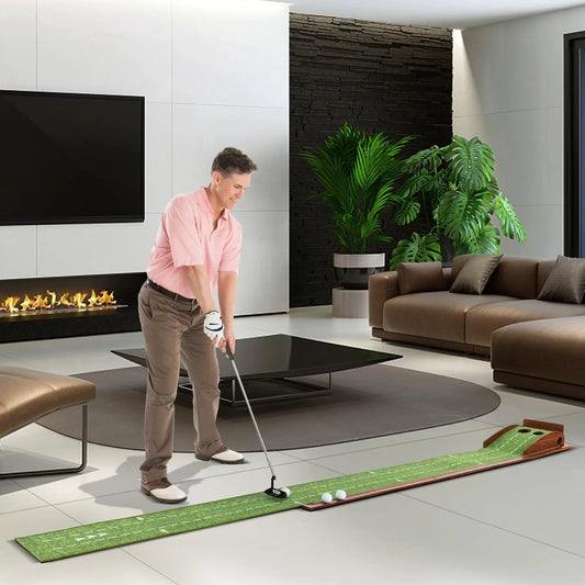 Golf putting mat with auto ball return by DirectDeals, 10 ft, green turf for indoor practice on Tampa Home & Garden Store