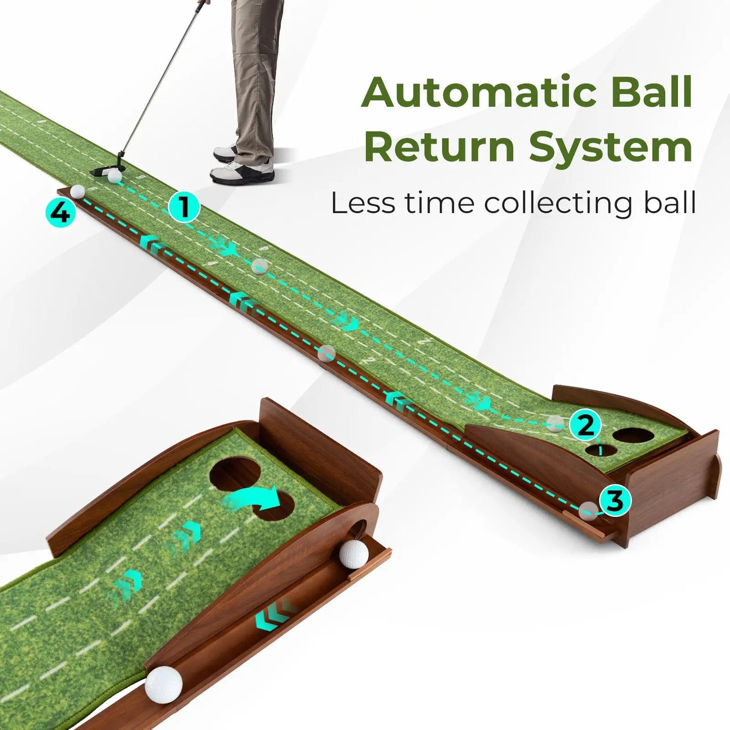 Golf Putting Mat with Auto Ball Return - 10 ft