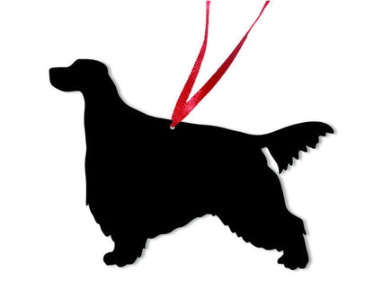 Gordon Setter Plant Stake silhouette in black metal with red ribbon by Rustica Ornamentals on Tampa Home & Garden Store