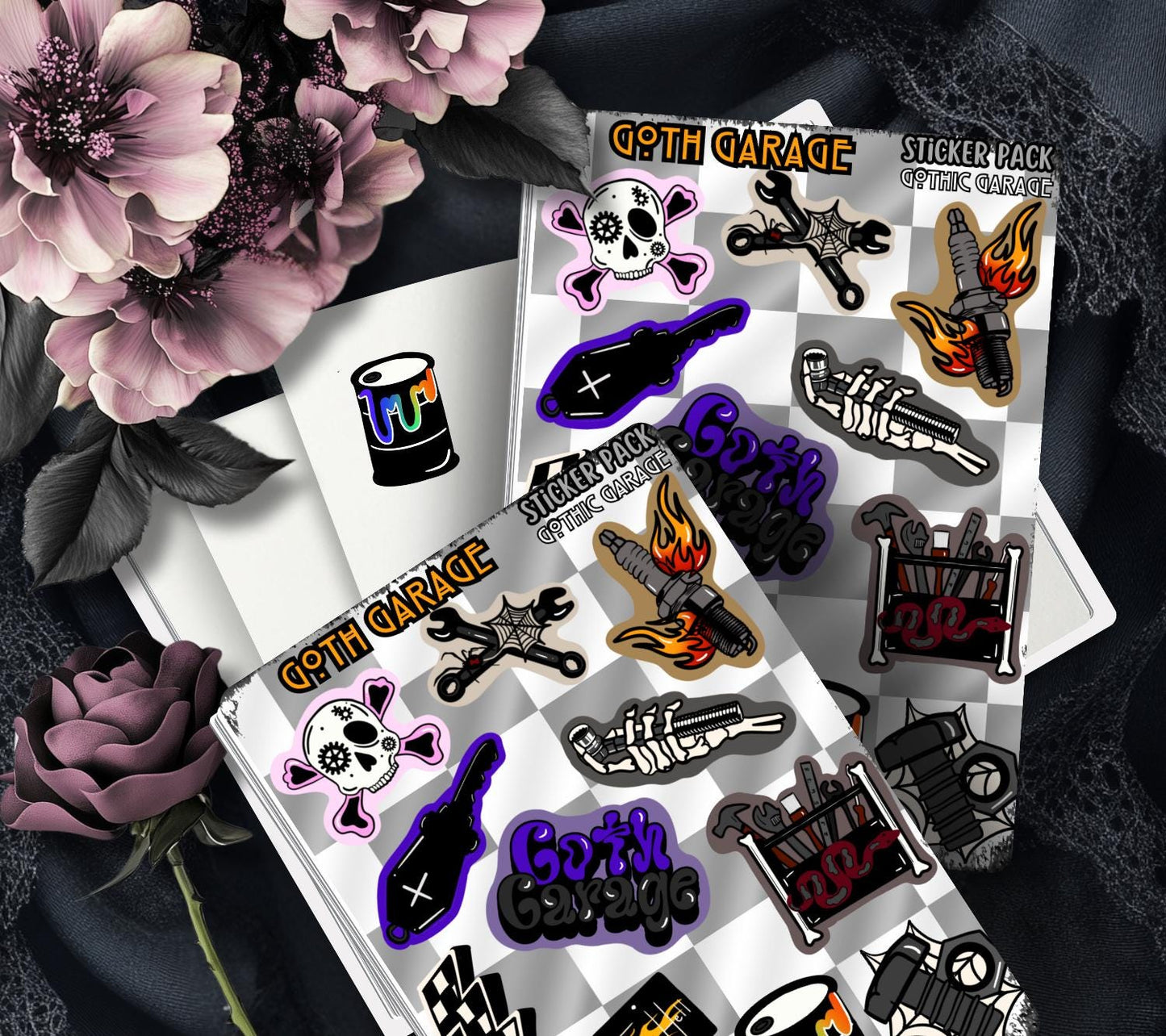 Goth Garage Sticker Sheet – Hot Rods, Hellfire & Hardcore Aesthetic - Tampa Home & Garden Store