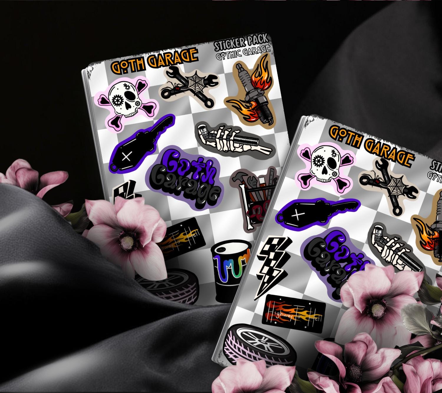 Goth Garage Sticker Sheet – Hot Rods, Hellfire & Hardcore Aesthetic - Tampa Home & Garden Store