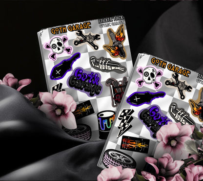 Goth Garage Sticker Sheet – Hot Rods, Hellfire & Hardcore Aesthetic - Tampa Home & Garden Store