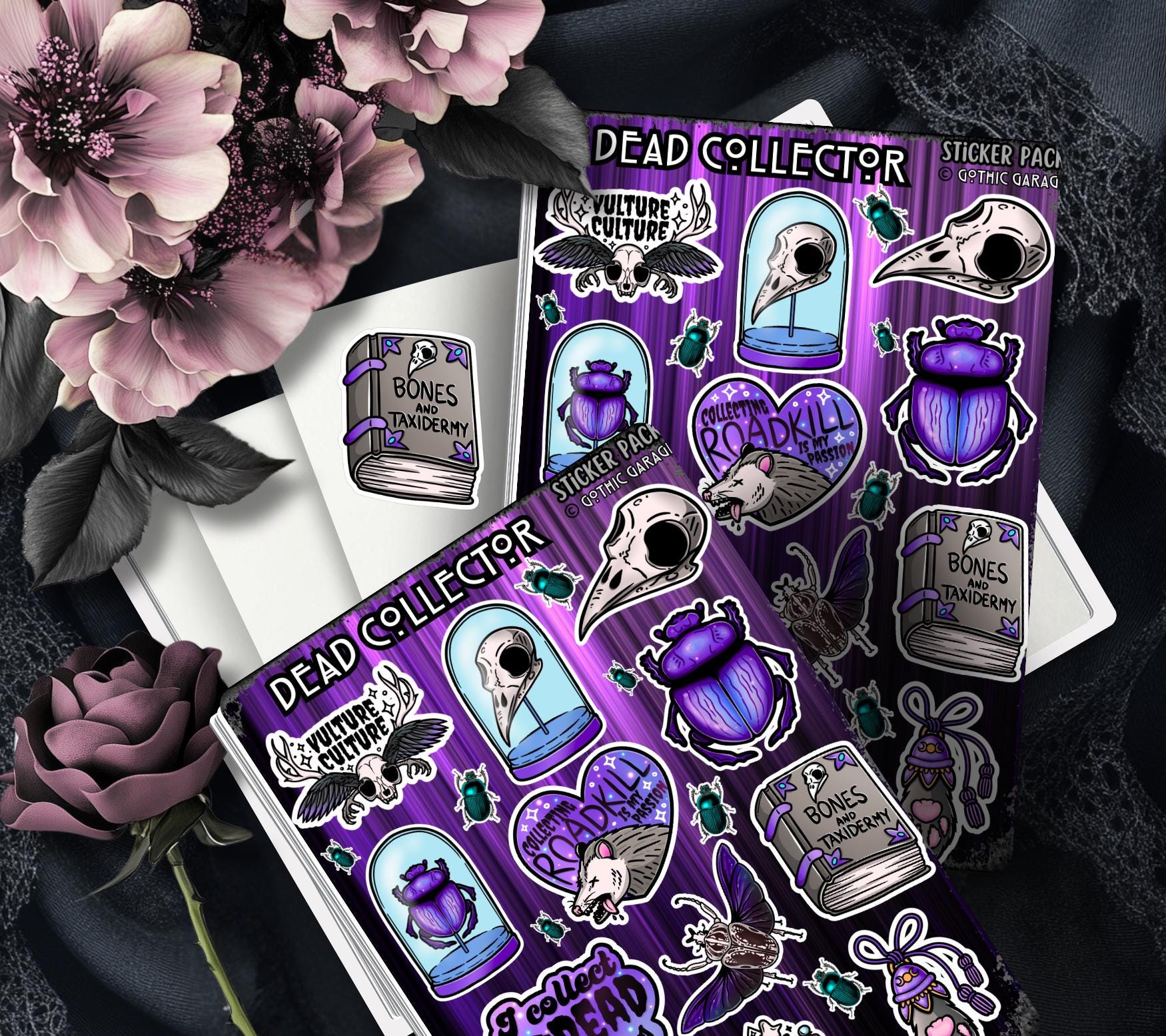 Gothic Dead Collector Sticker Sheet, Aesthetic Skulls, Oddities & Bugs - Perfect for Scrapbooking and Collecting - Tampa Home & Garden Store