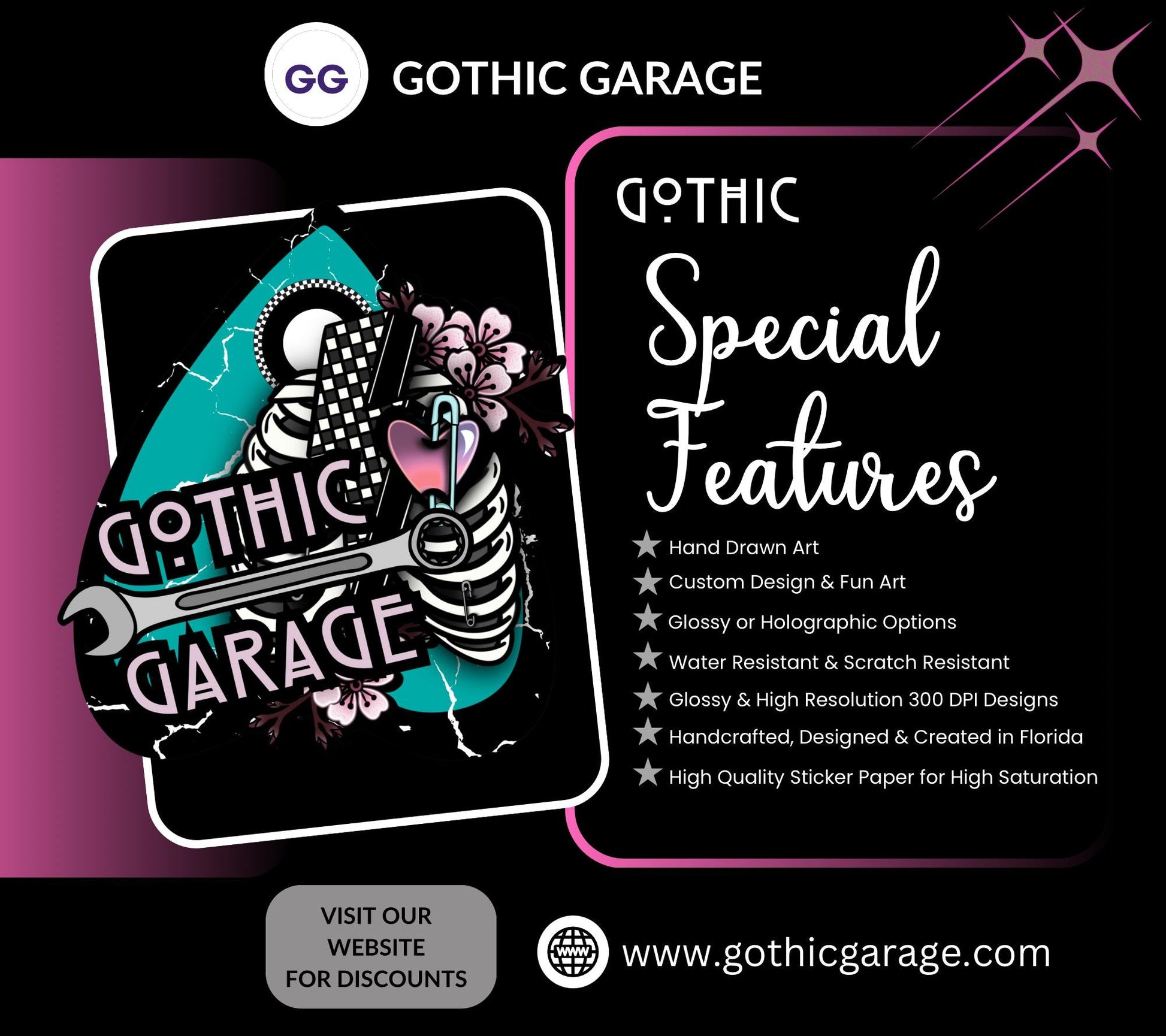 Gothic Horror Girl Sticker Sheet – Pretty in Pinky, Deadly in Action!  - Perfect for Horror Fans Scrapbooking & Collecting - Tampa Home & Garden Store
