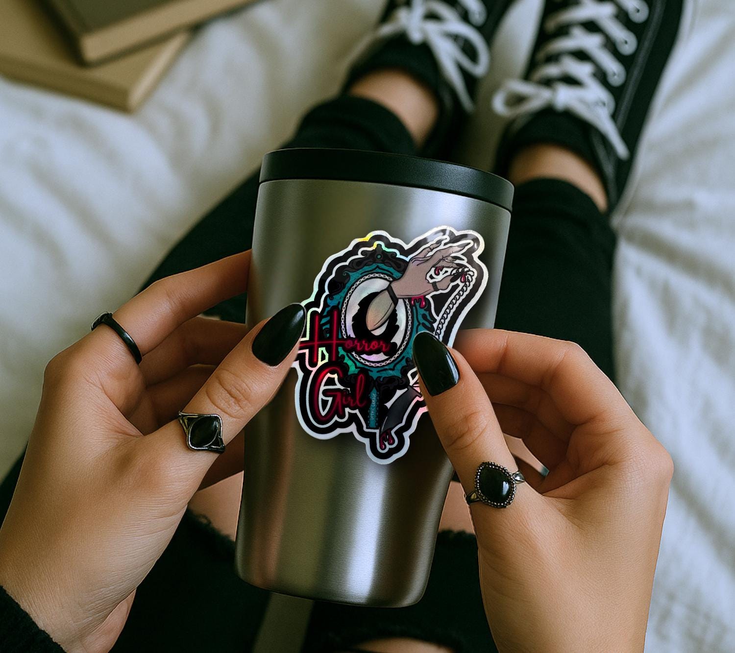 Gothic Horror Girl Sticker: Waterproof Die Cut, Glossy or Holographic - Tampa Home & Garden Store