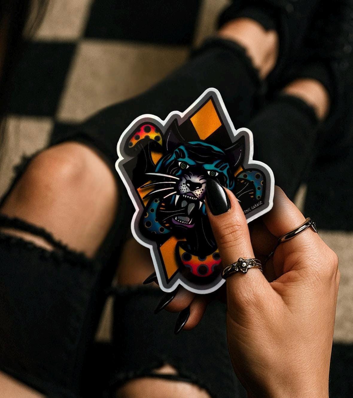 Gothic Mushroom Tiger Sticker: Waterproof Die Cut, Glossy or Holographic - Tampa Home & Garden Store
