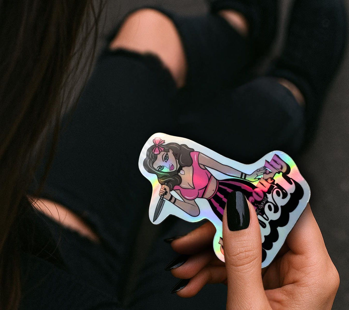 Gothic Pin-Up Girl Sticker: Dangerously Sweet, Waterproof Vinyl - Tampa Home & Garden Store