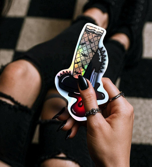 Gothic Punk Heel Sticker: Knife Blade, Fishnet Leg - Waterproof Die Cut - Tampa Home & Garden Store